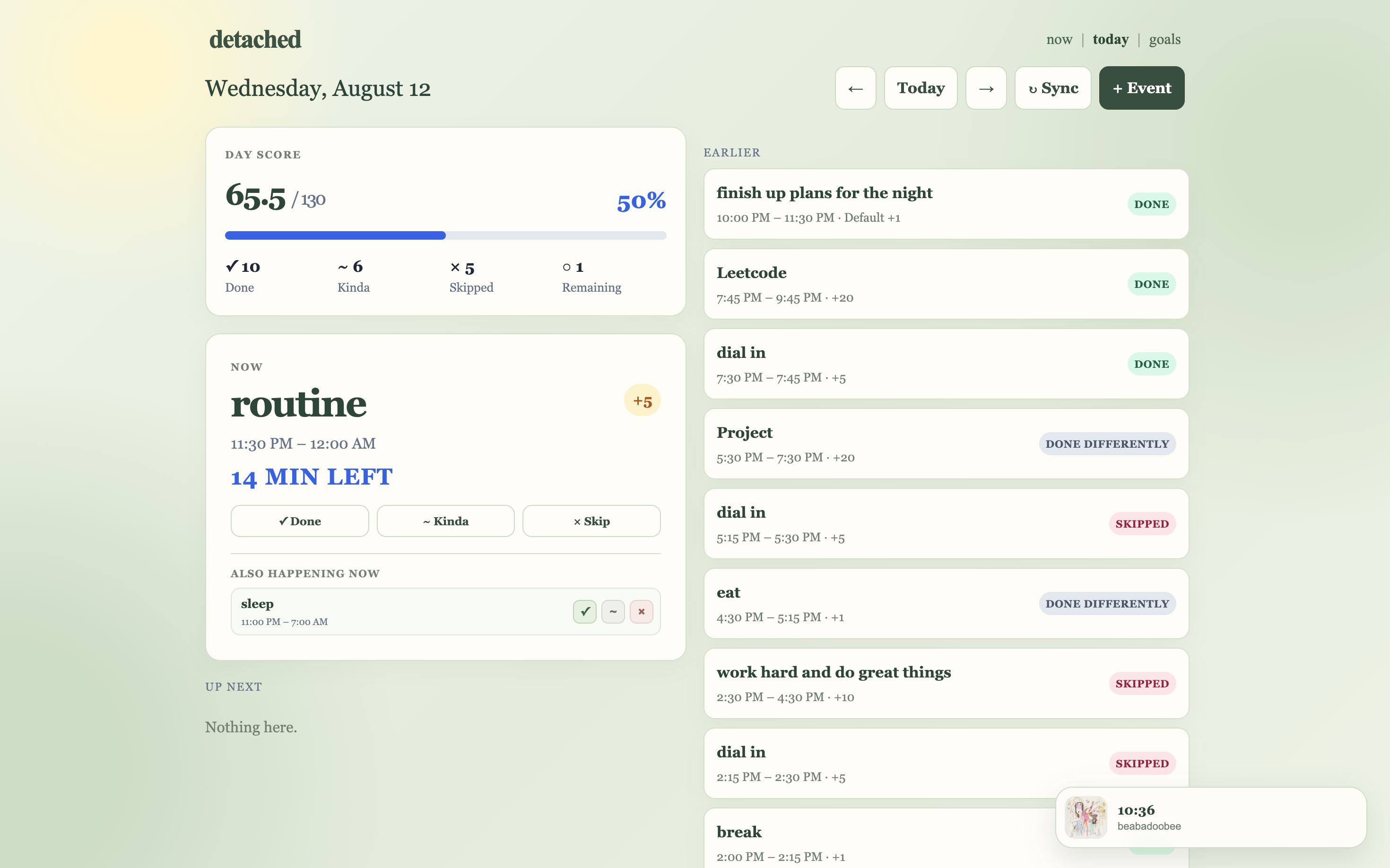 Detached planning interface